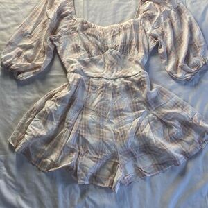 mi ami Pink-Trim Plaid Puff Sleeve Romper